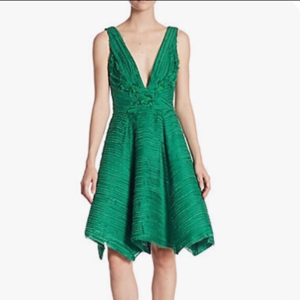 Marchesa crinkle v dress